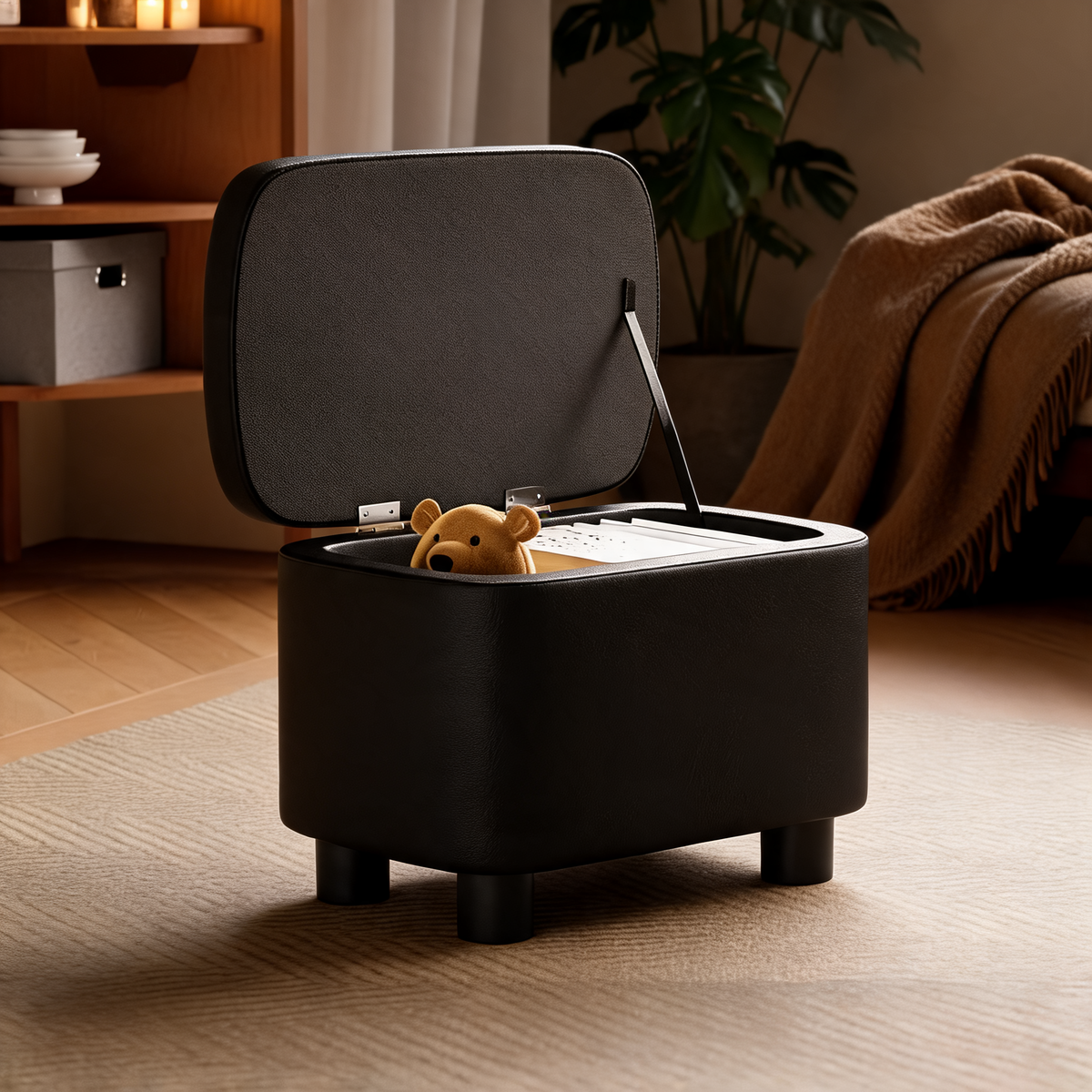 Pouf Coffre Cuir Noir