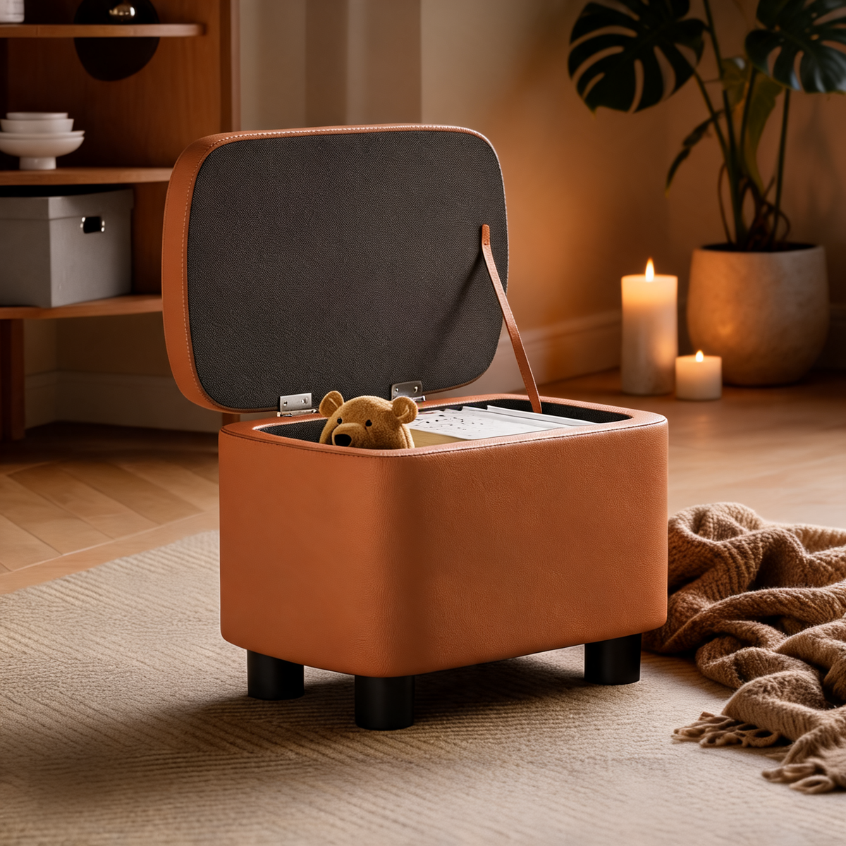 Pouf Coffre Cuir Orange
