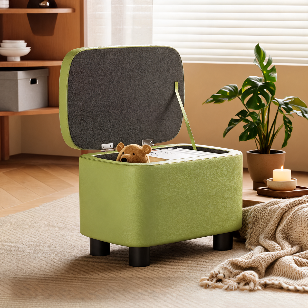 Pouf Coffre Cuir Vert