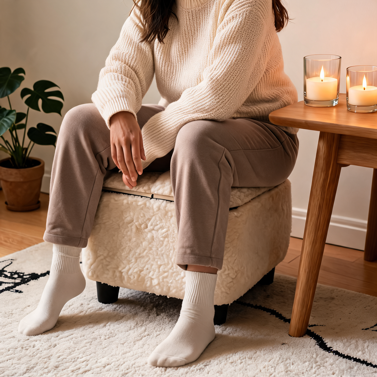 Pouf Coffre Moelleux Beige Carré
