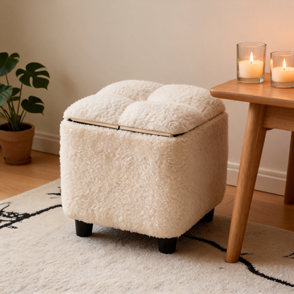 Pouf Coffre Moelleux Beige Carré