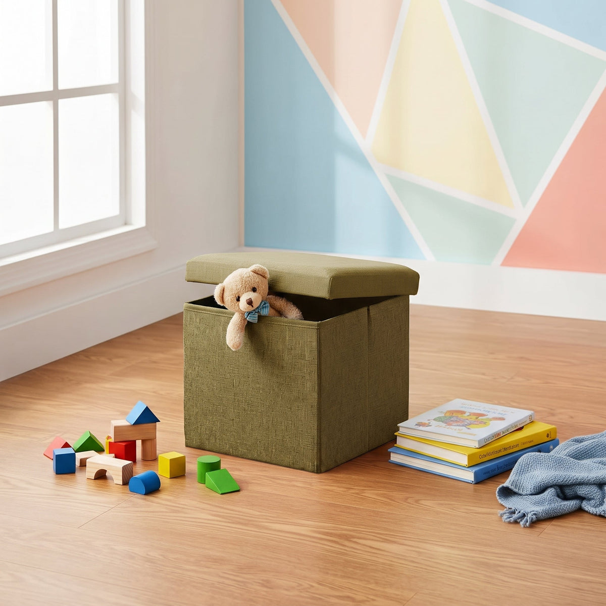 Pouf Coffre Vert Avec Couvercle