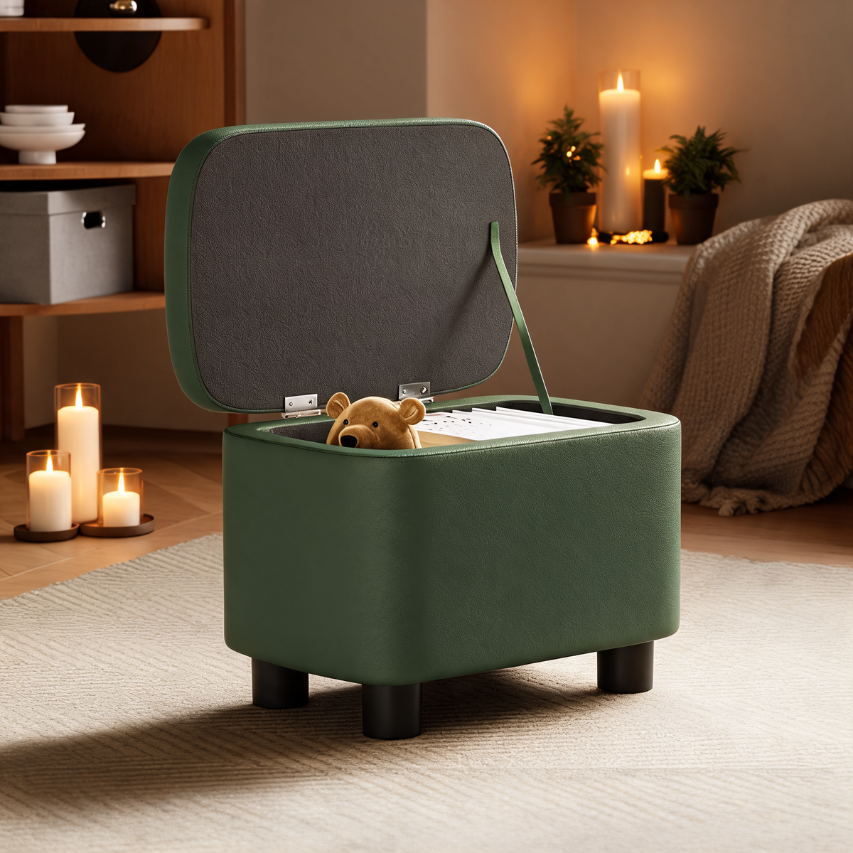 Pouf Coffre Vert Foncé Cuir