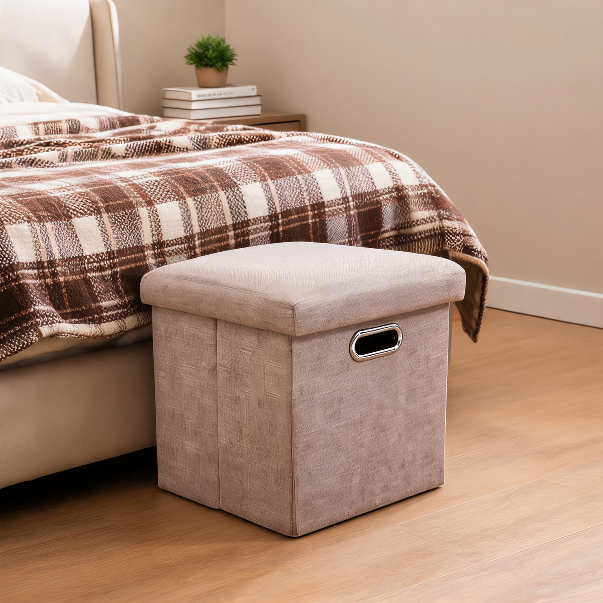 Pouf Cube Rangement Beige Chambre