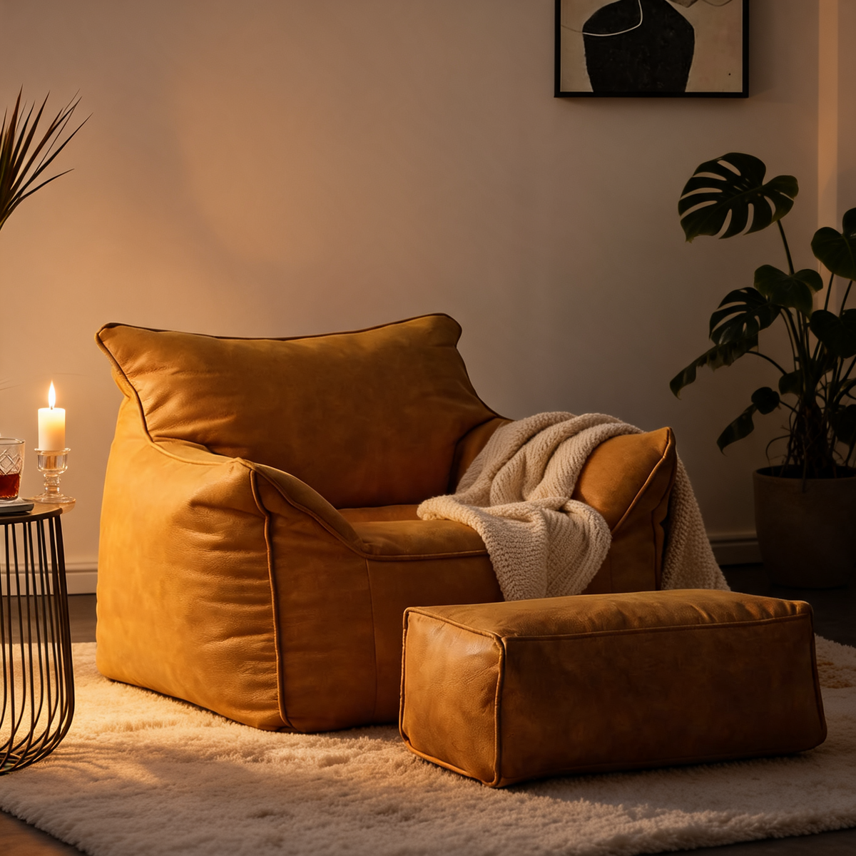 Pouf Cuir Jaune Fauteuil