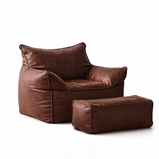 Pouf En Cuir Marron Fauteuil