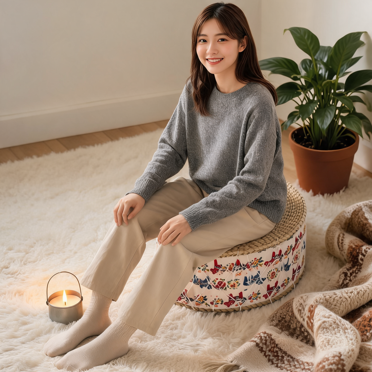 Pouf En Rotin Grand Tabouret Artisanal