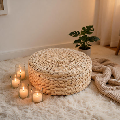 Pouf En Rotin Rond Fin