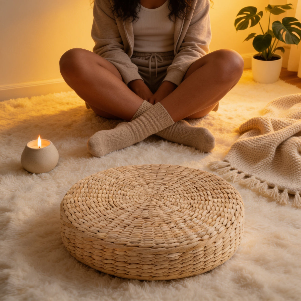 Pouf En Rotin Rond Plat