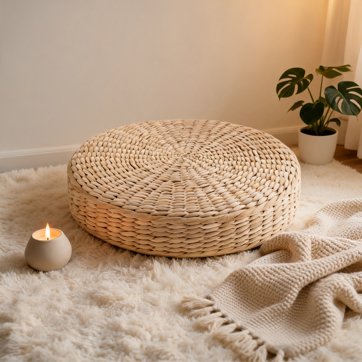 Pouf En Rotin Rond Plat