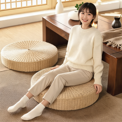 Pouf En Rotin Rond Tressé