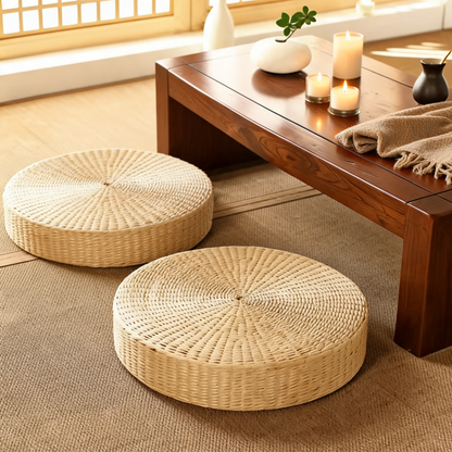 Pouf En Rotin Rond Tressé