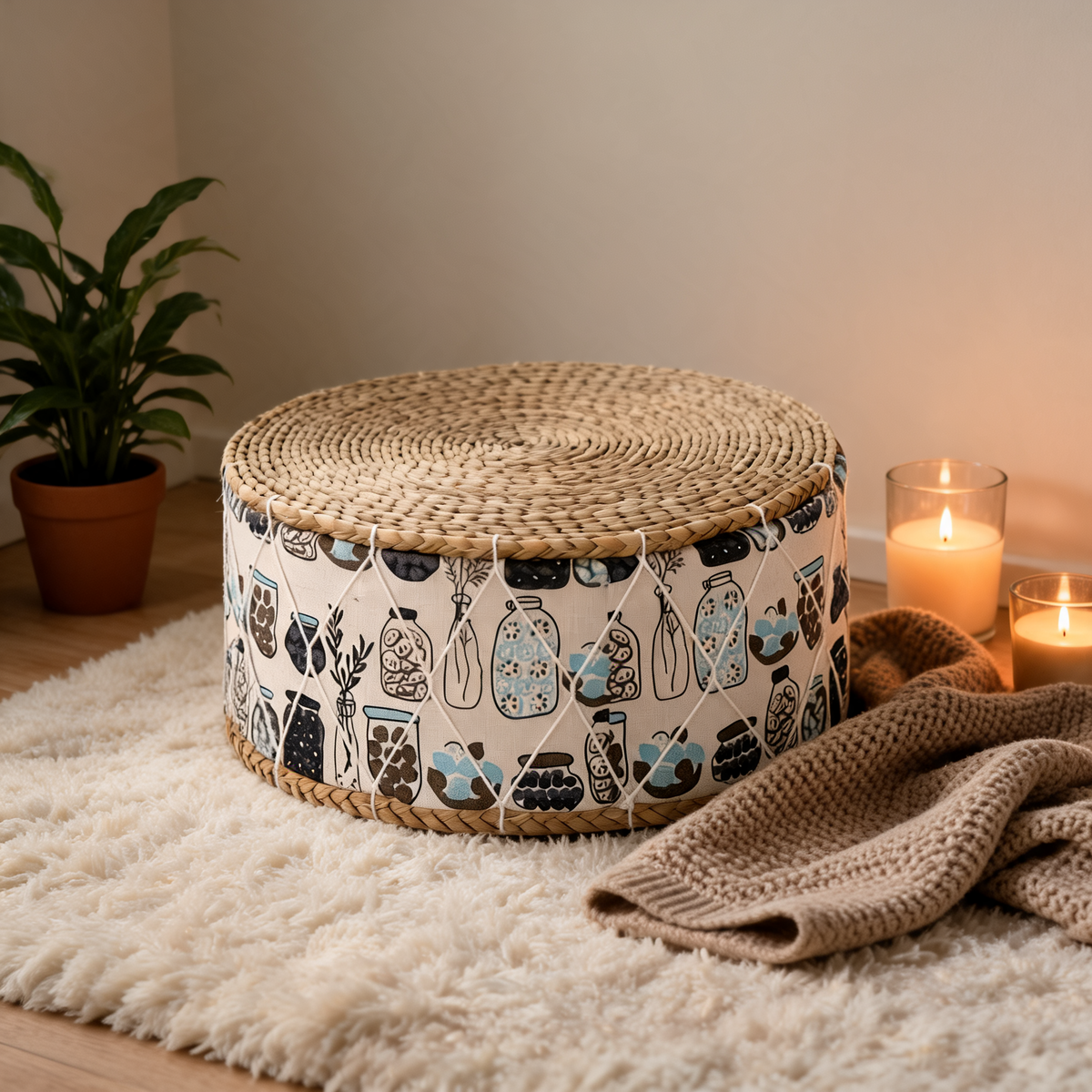 Pouf En Rotin Tabouret Campagne chic