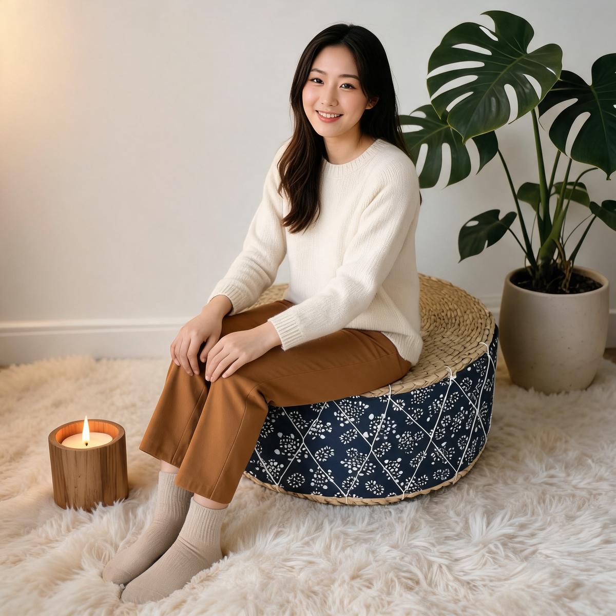 Pouf En Rotin Tabouret Japandi