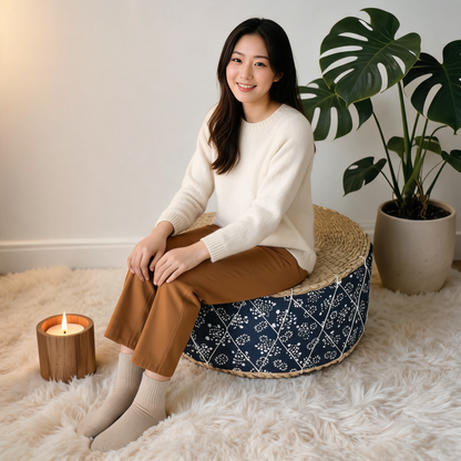Pouf En Rotin Tabouret Japandi