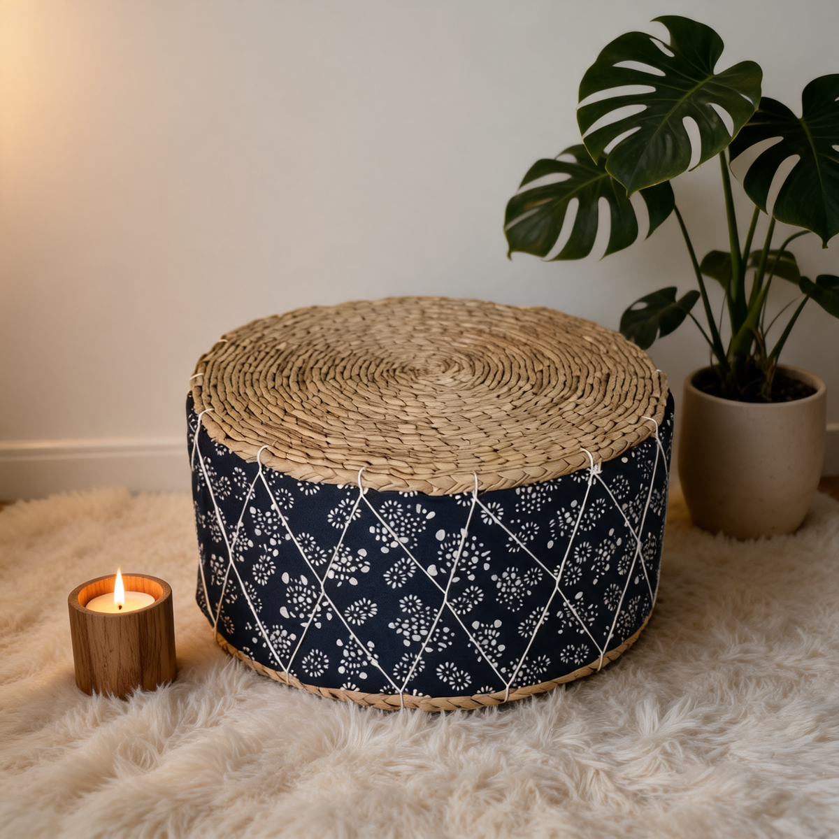 Pouf En Rotin Tabouret Japandi