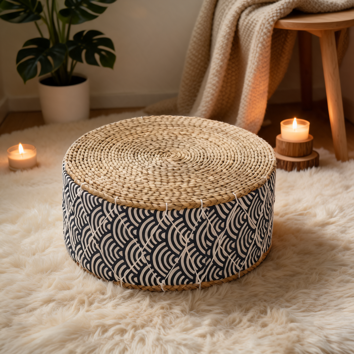 Pouf En Rotin Tabouret Japonais