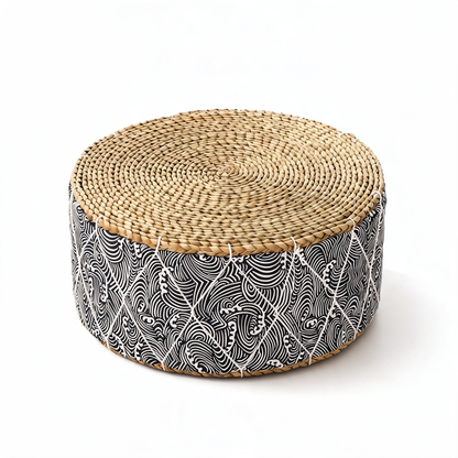 Pouf En Rotin Tabouret Noir