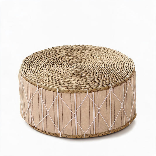 Pouf En Rotin Tressé Tabouret Beige