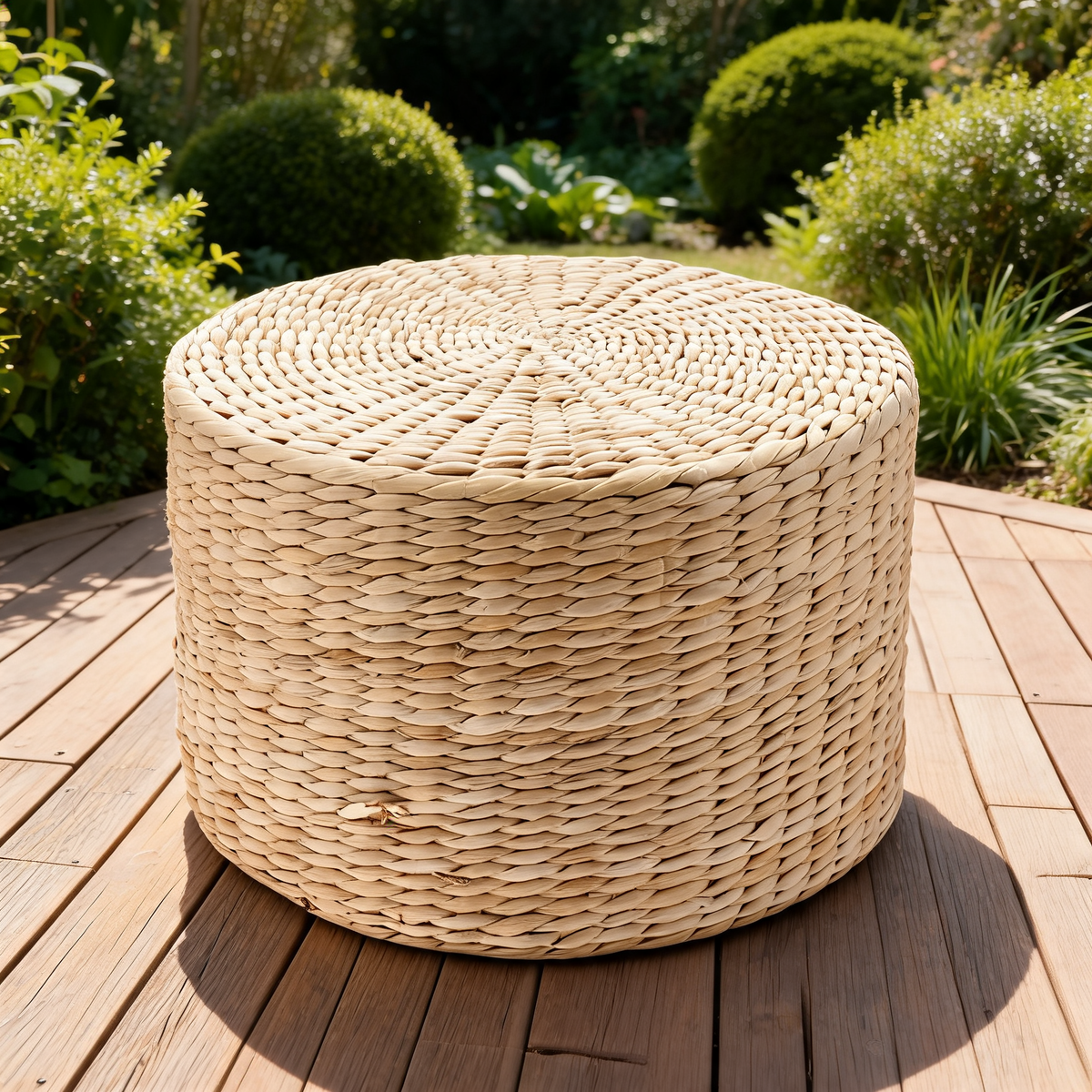 Pouf Extérieur Rotin Rond Plat