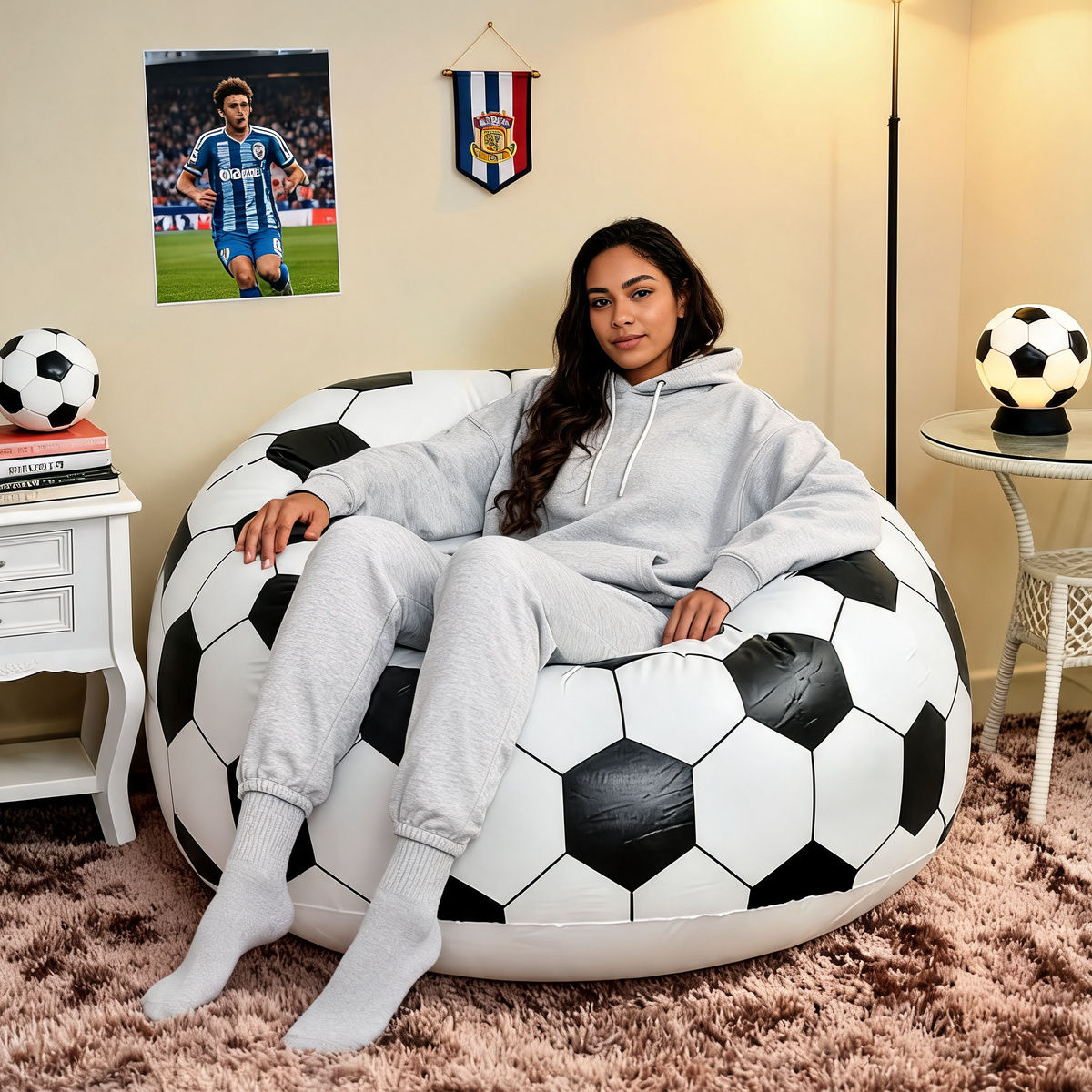 Pouf Gonflable Football Rond Déco