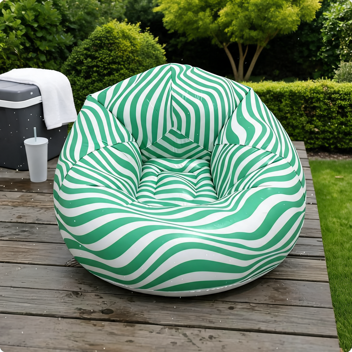 Pouf Gonflable Jardin Rayé Vert