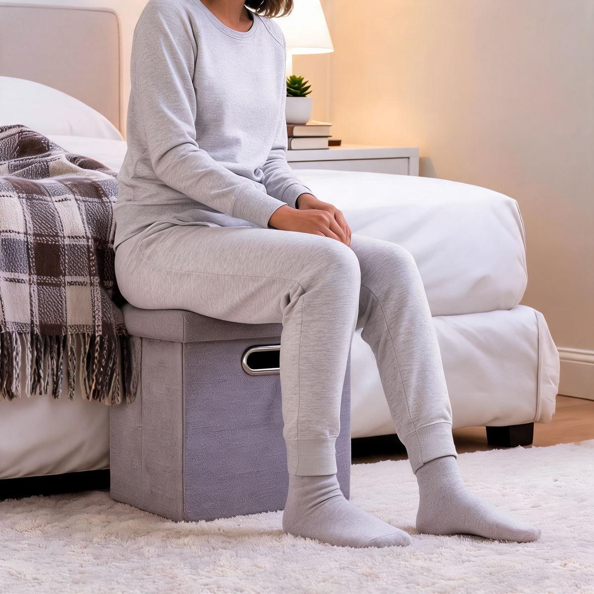 Pouf Pour Chambre Coffre Cube Gris