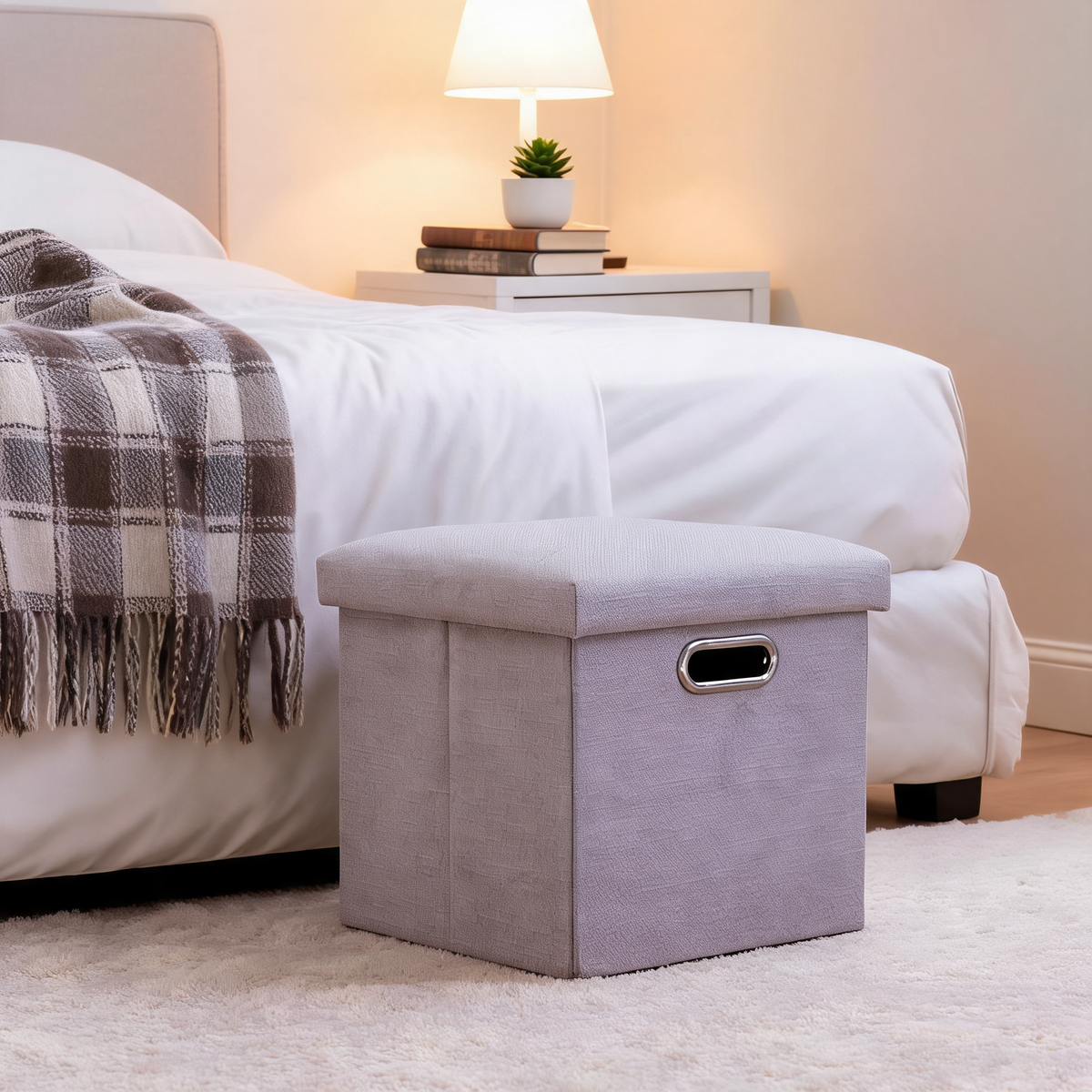 Pouf Pour Chambre Coffre Cube Gris