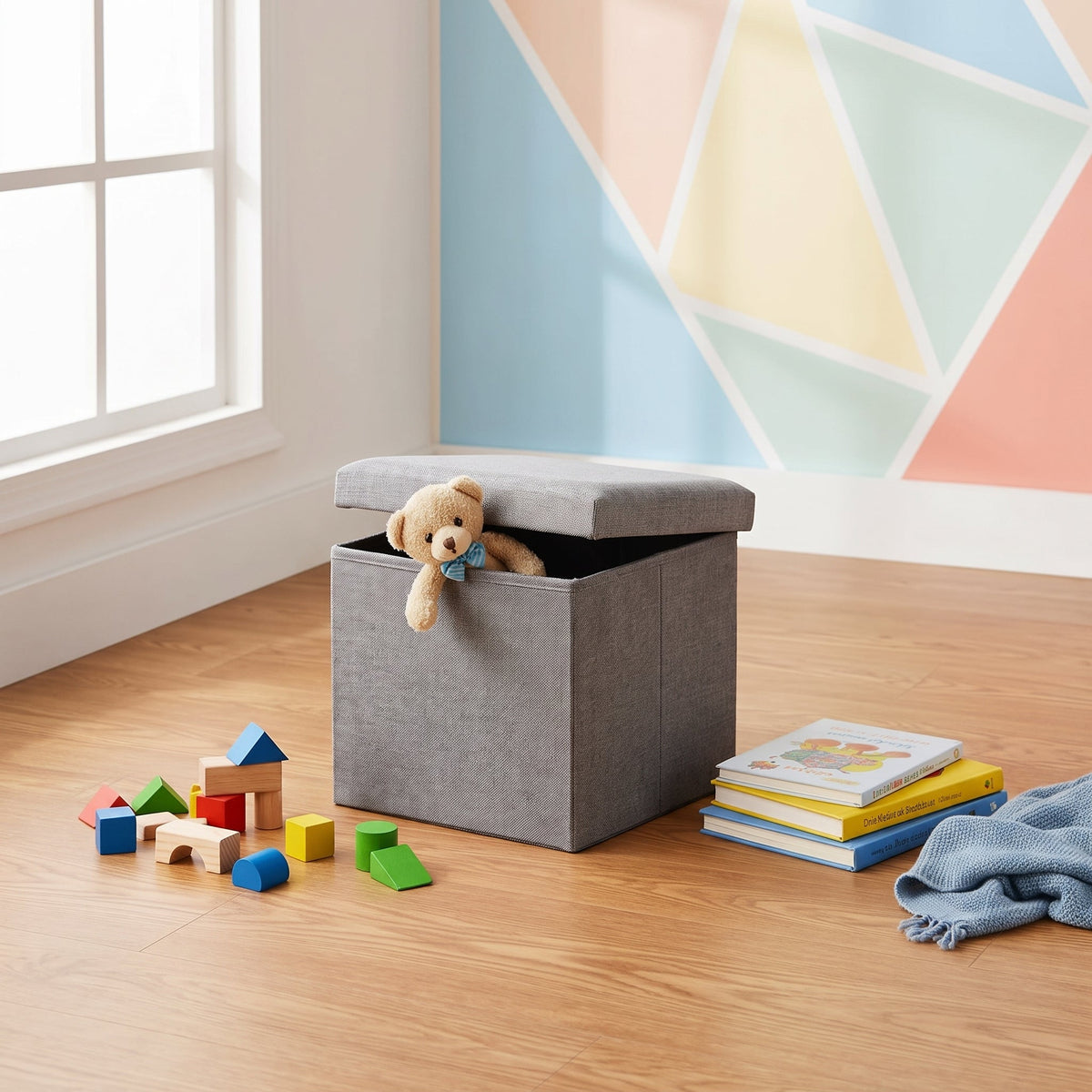 Pouf Rangement Couvercle Gris