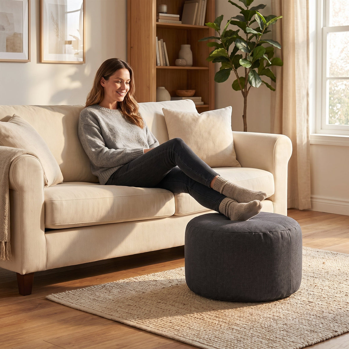 Pouf Repose-Pieds Gris Foncé