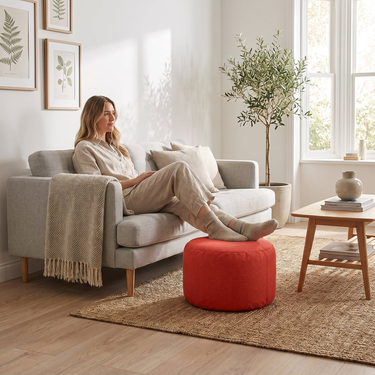 Pouf Repose-Pieds Scandinave Rouge