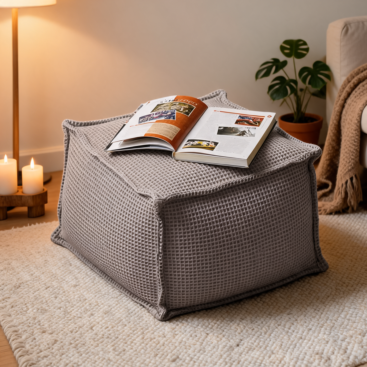 Pouf Salon Carré Gris Salon