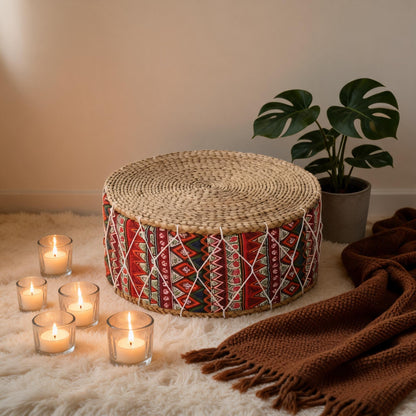 Pouf Tabouret Kilim Rotin