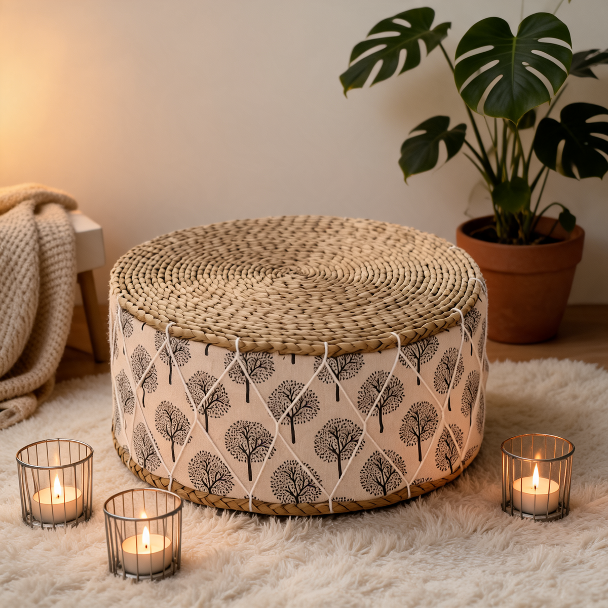 Pouf Tabouret Rotin Campagne