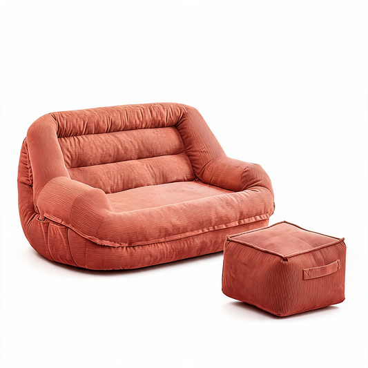 Pouf Velours Côtelé Terracotta