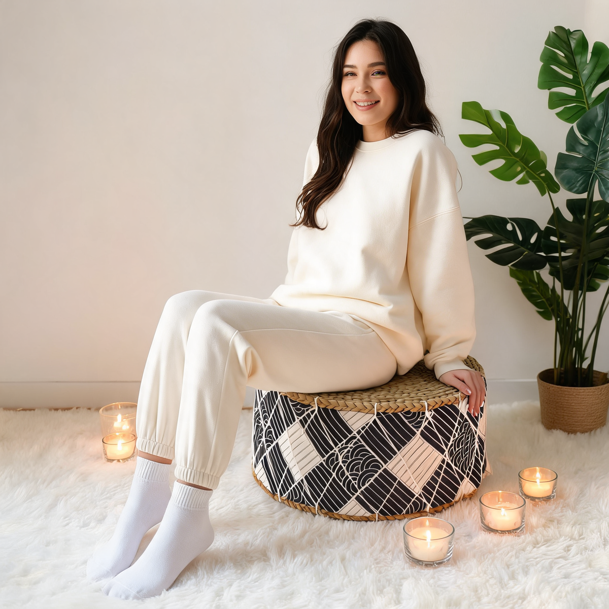 Tabouret Pouf En Rotin Bohème chic