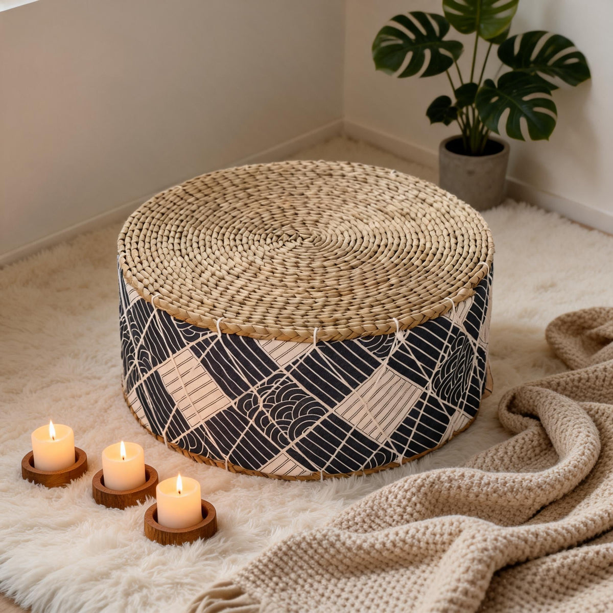 Tabouret Pouf En Rotin Bohème chic