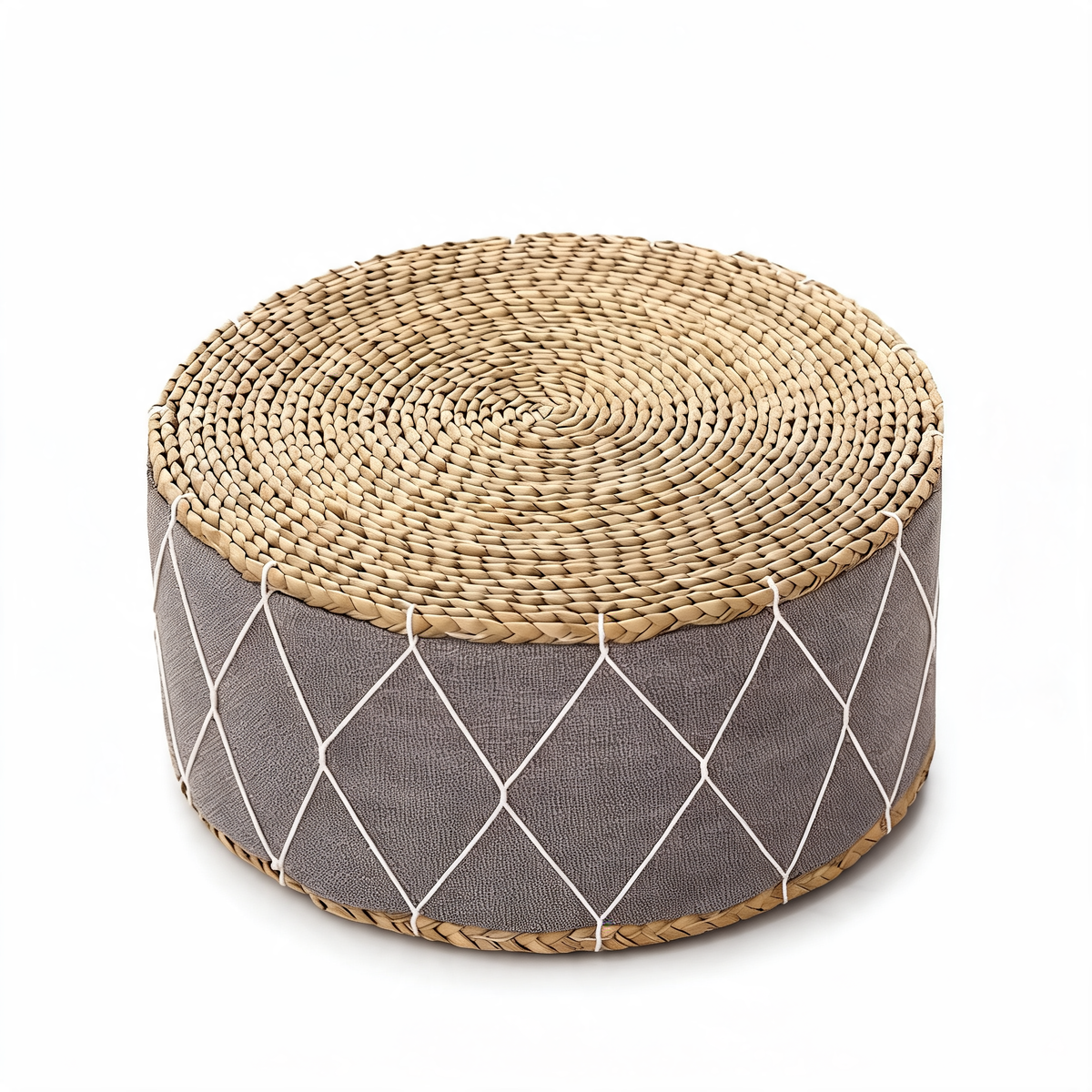 Tabouret Pouf Salon Gris En Rotin